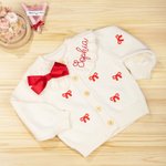 Personlig Coquette Bow 100% bomull langermet strikket cardigan genser med brodert navn Baby shower bursdagsgave til babyjenter