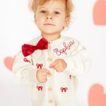 Personlig Coquette Bow 100% bomull langermet strikket cardigan genser med brodert navn Baby shower bursdagsgave til babyjenter