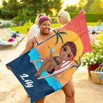 Personalized Retro Sunset Cartoon Character Quick Dry Oversized Beach Towel with Name Summer Travel Essentials Birthday Gift for Family Friends