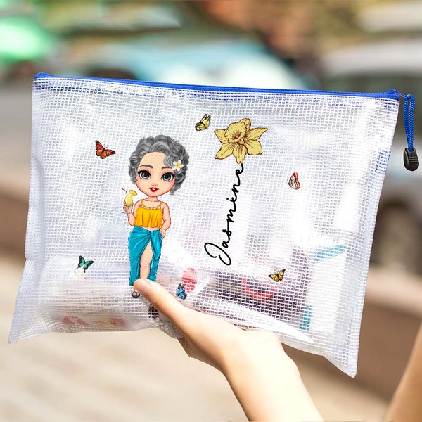 Personalizzato Carino Cartoon Ragazza Nascita Fiore Borsa da spiaggia impermeabile con nome Compleanno Matrimonio Spiaggia Festa Regalo per lei