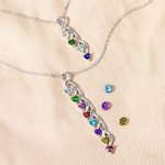 Personalized Minimalist Family 2-8 Heart Shaped Birthstones Necklace with Engraved Names Mother's Day Birthday Gift for Women Mom
