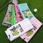 Personalized Funny Cartoon Golf Player Face Photo Absorbent Waffle Sport Towel with Name Title Hanging Clip Workout Birthday Gift for Golf Lover