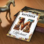 Gepersonaliseerd Maple Leaf Horse Theme Initial A5 Spiraal Journal Notebook met naam en 120 gelinieerde pagina's Verjaardagscadeau voor paardenliefhebbers vrienden