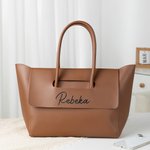 Personalized Minimalist Large Capacity PU Leather Tote Bag with Name Daily Commuter Outing Accessory Birthday Gift for Women