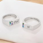 Personalised 1-6 Birthstones Men Ring with Engraved Text Family Jewellery Father's Day Birthday Gift for Dad Grandpa