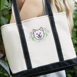 Personalized Embroidered Floral Pet Face Photo Waterproof Large Tote Bag with Name Travel Accessories Birthday Gift for Cat Dog Mom Women