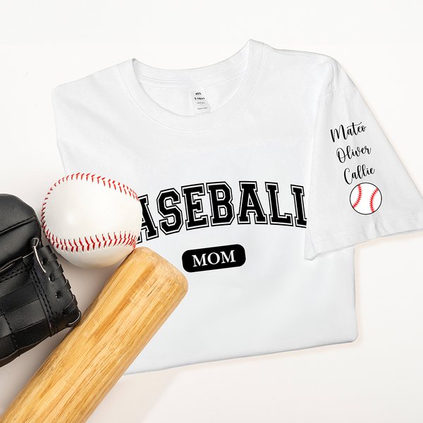 Personalised Football Baseball Sports Ball Multicolour T-Shirt with 1-6 Kid Names Birthday Sports Event Cheer Accessories Game Day Gift for Family