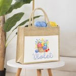 Personalised Floral Yarn Basket Canvas Pocket Jute Tote Bag with Name Birthday Gift for Crocheter Knitting Lovers