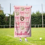 Personalisierte Fußball Baseball Sport Coquette Bogen Name schnell trocknen überdimensioniert Strandtuch Sommer Reise wesentliche Team Geburtstag Geschenk für Sportliebhaber