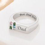 Personalised 1-6 Birthstones Men Ring with Engraved Text Family Jewellery Father's Day Birthday Gift for Dad Grandpa