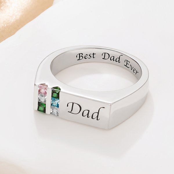 Gepersonaliseerde 1-6 Geboortestenen Mannen Ring met Gegraveerde Tekst Familie Sieraden Vaderdag Verjaardagscadeau voor Papa Opa