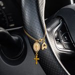 Chapelet de volant personnalisé en zircon Vierge Marie et croix avec initiale à bulles Décoration de voiture Prière Sécurité Anniversaire Cadeau pour conducteurs Chrétiens