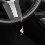 Chapelet de volant personnalisé en zircon Vierge Marie et croix avec initiale à bulles Décoration de voiture Prière Sécurité Anniversaire Cadeau pour conducteurs Chrétiens