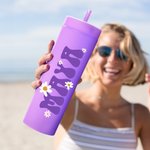 Personalized Multicolor Daisy Name 16 oz Matte Tumbler with Straw Travel Beach Party Accessories Birthday Gift for Women Girls