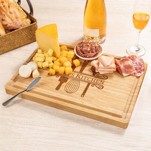 Personalised Engraved Cooking Tool Name FSC Bamboo Charcuterie Chopping Board with Juice Groove Housewarming Wedding Gift for Family Friend