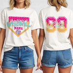 Personalised Baseball Softball Mama Ice Cream Drip Multicolour T-shirt Sweatshirt with Name and Number Game Day Birthday Gift for Ball Sport Lovers