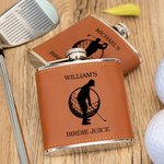 Personalised Birdie Juice Swing Golfer Portable PU Leather 6 oz Liquor Hip Flask with Name Father's Day Birthday Gift for Groomsmen Golf Lovers