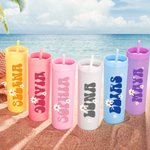 Personalized Multicolor Daisy Name 16 oz Matte Tumbler with Straw Travel Beach Party Accessories Birthday Gift for Women Girls
