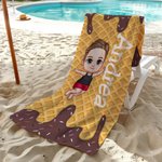 Asciugamano da spiaggia personalizzato in stile cartone animato con gelato e nome oversize ad asciugatura rapida accessorio estivo regalo per bambini