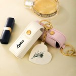 Estuche para pintalabios personalizado de cuero PU con el nombre y flor llavero con espejo accesorios de maquillaje regalo de cumpleaños para mujeres
