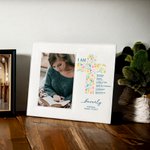 Personalized Floral Cross Bible Verse PU Leather Photo Frame with Name Text and Date Baptism First Communion Gift for Christian