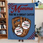 Personalized Baseball Glove 1-8 Names Multicolor Soft Throw Blanket with Title and Text Home Decor Birthday Gift for Baseball Lovers