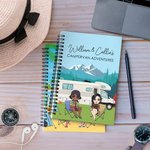 Henkilökohtainen matkailuauto Teltta sarjakuvahahmo Spiral Notebook nimi ja teksti Travel Syntymäpäivälahja ystävälle perheelle