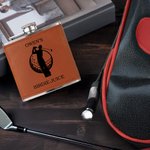 Personalised Birdie Juice Swing Golfer Portable PU Leather 6 oz Liquor Hip Flask with Name Father's Day Birthday Gift for Groomsmen Golf Lovers