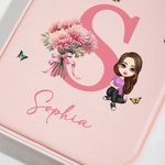 Personalized Birth Flower Cartoon Character LED Three-color Makeup Mirror with Name Travel Essential Anniversary Birthday Gift for Women Girls