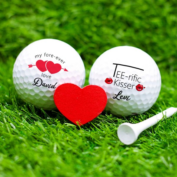 Spersonalizowany zabawny zestaw 3 piłek golfowych z imionami na urodziny, walentynki i rocznicę dla pary miłośników golfa