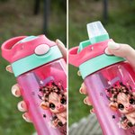 Personalized Cute Bow Hat Highland Cow 16 oz Kid Water Bottle with Name and Handle Silicone Straw Back to School Birthday Gift for Boys Girls