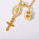 Chapelet de volant personnalisé en zircon Vierge Marie et croix avec initiale à bulles Décoration de voiture Prière Sécurité Anniversaire Cadeau pour conducteurs Chrétiens