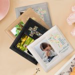 Personalized Floral Cross Bible Verse PU Leather Photo Frame with Name Text and Date Baptism First Communion Gift for Christian