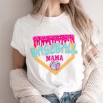 Personalised Baseball Softball Mama Ice Cream Drip Multicolour T-shirt Sweatshirt with Name and Number Game Day Birthday Gift for Ball Sport Lovers