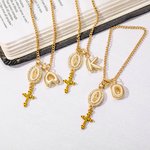 Chapelet de volant personnalisé en zircon Vierge Marie et croix avec initiale à bulles Décoration de voiture Prière Sécurité Anniversaire Cadeau pour conducteurs Chrétiens