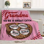 Personalized Baseball Glove 1-8 Names Multicolor Soft Throw Blanket with Title and Text Home Decor Birthday Gift for Baseball Lovers
