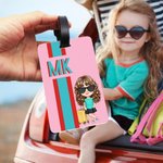 Personalized Multicolor Shadow Monogram Stripe Cartoon Character Luggage Tag Travel Accessories Birthday Gift for Family Kids