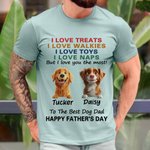 Felpa personalizzata Happy Father's Day 3D Cartoon Dog Soft T-shirt con nome Regalo di compleanno per la festa del papà per gli amanti degli animali.