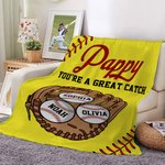 Personalized Baseball Glove 1-8 Names Multicolor Soft Throw Blanket with Title and Text Home Decor Birthday Gift for Baseball Lovers