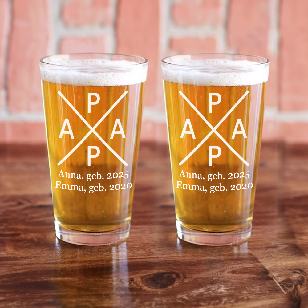Personalisiertes 475 ml PAPA Bierglas mit 1-5 Namen und Jahr Haus Deko Vatertag Geburtstag Geschenk für Papa Opa Herren