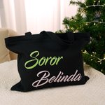 Personalized Pink and Green Sorority Large Canvas Tote Bag with Name Travel Accessories Birthday Gift for Sisters Friends