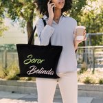 Personalized Pink and Green Sorority Large Canvas Tote Bag with Name Travel Accessories Birthday Gift for Sisters Friends