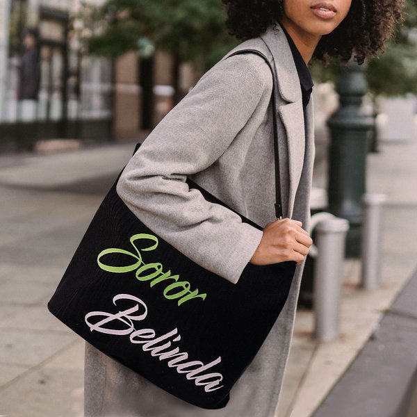 Personalized Pink and Green Sorority Large Canvas Tote Bag with Name Travel Accessories Birthday Gift for Sisters Friends