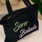 Personalized Pink and Green Sorority Large Canvas Tote Bag with Name Travel Accessories Birthday Gift for Sisters Friends