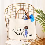 Estetoscopio personalizado de dibujos animados Bolsa de lona grande con nombre y título Agradecimiento Semana de la enfermera Regalo para médicos Enfermeras Personal médico