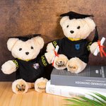 Orsacchiotto di peluche personalizzato con nome e anno sui piedi e distintivo scolastico regalo di laurea per diplomati