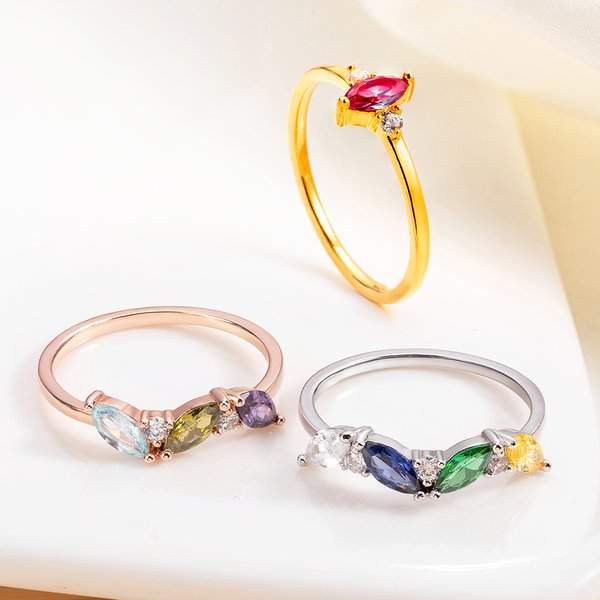 Gepersonaliseerde Vintage 1-5 Marquise Geboortesteen Ring Sierlijke Sieraden Verjaardag Moederdag Verjaardagscadeau voor Vrouwen Moeder Grootmoeder