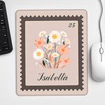 Personalized Multicolor Vintage Stamp Style Birth Flower Mouse Pad with Name Office Accessories Birthday Gift for Women Colleague