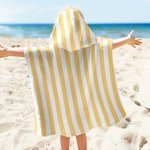 Toalla de playa con capucha para niños, personalizada, de rayas multicolores, de secado rápido, con nombre Fiesta en la playa Viaje Vacaciones Cumpleaños Regalo para niños