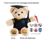Orsacchiotto di peluche personalizzato con nome e anno sui piedi e distintivo scolastico regalo di laurea per diplomati